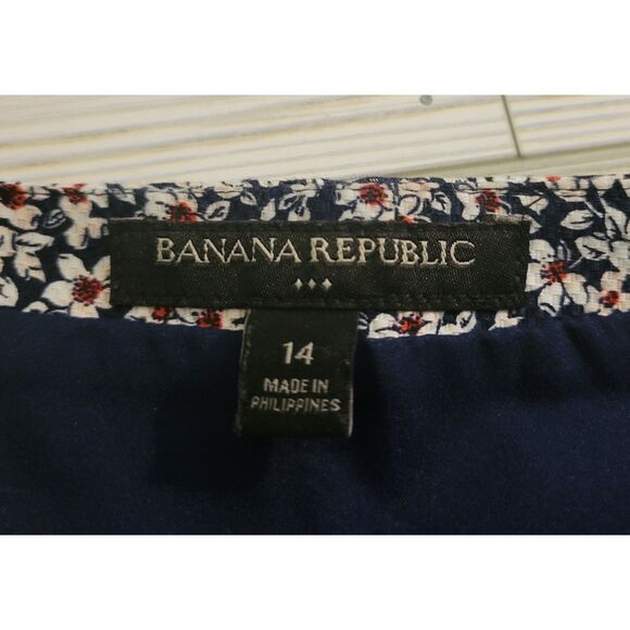 Banana Republic Navy Blue Floral Pencil Mini Skirt Size 14 - Picture 4 of 7